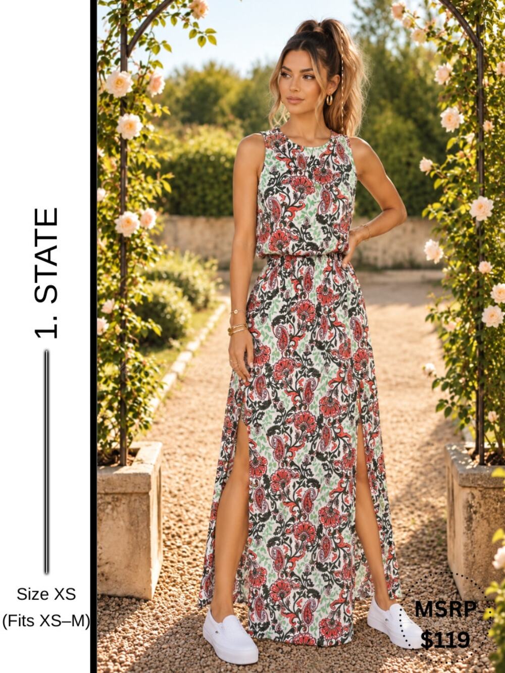 MSRP: $119 ✨ 1. STATE Paisley Floral Sleeveless Maxi Dress Size XS (Fits XS–M) ✨